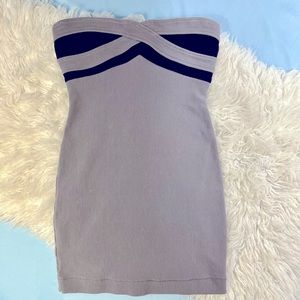 Guess Strapless Bodycon Tube Mini Knit Dress Gray & Black Stretchy Small Sexy